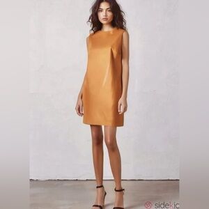 House of Harlow 1960 Vegan Leather Retro Shift Mini Dress Papaya Orange Sheath